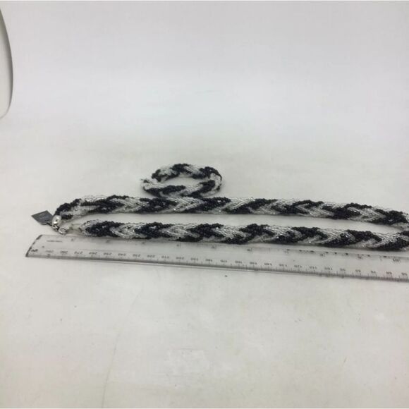 NWT Trifari Black & Clear Beads Braided Necklace/Bracelet Set 22" Necklace 7" B - Picture 3 of 4